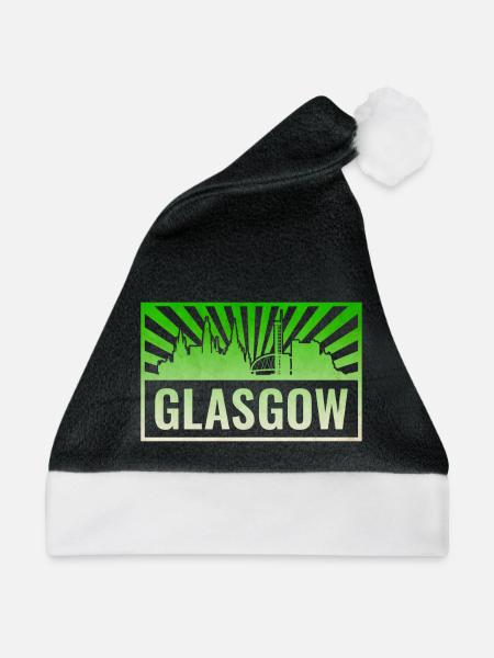 Glasgow Skyline Grunge Grün - Weihnachtsmütze - Schwarz/Weiß - Vorne