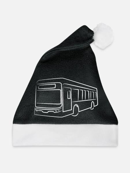Bus Strichzeichnung - Weihnachtsmütze - Schwarz/Weiß