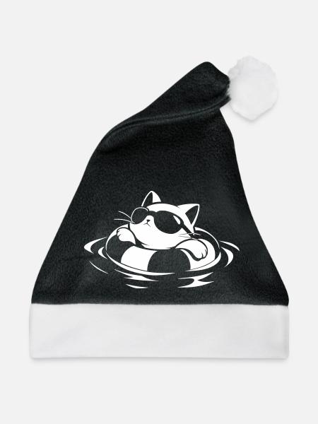 Coole Katze im Wasser - Weihnachtsmütze - Schwarz/Weiß