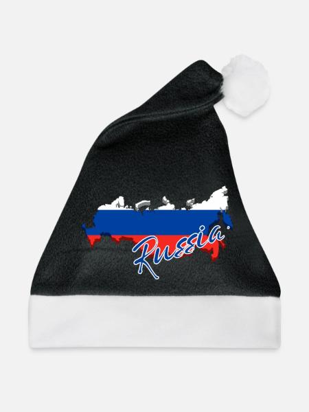 Karte mit der Flagge Russlands, ich liebe Russland - Weihnachtsmütze - Schwarz/Weiß