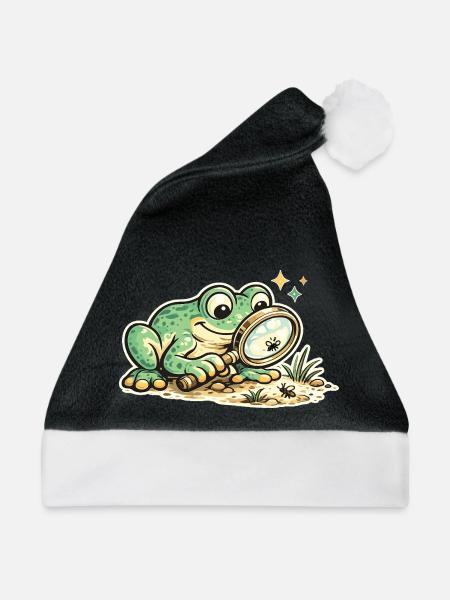 Frosch mit Lupe auf Spurensuche - Weihnachtsmütze - Schwarz/Weiß