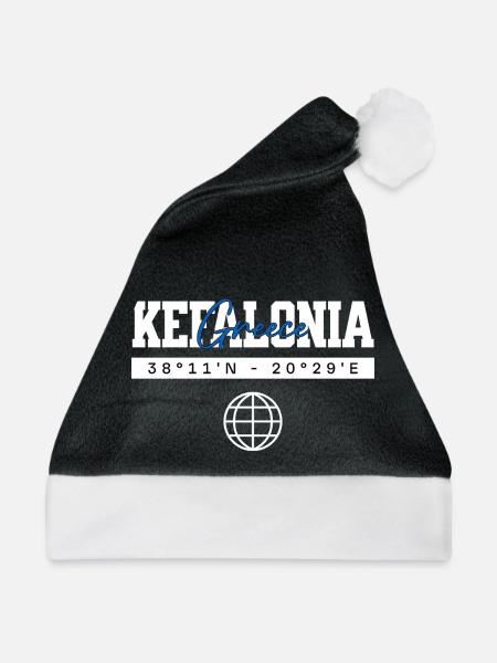 Kefalonia Griechenland Koordinaten Reise Souvenir - Weihnachtsmütze - Schwarz/Weiß - Vorne