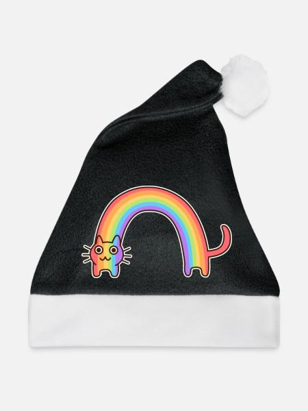 Regenbogenkatze. Buntes Design der Katze * - Weihnachtsmütze - Schwarz/Weiß