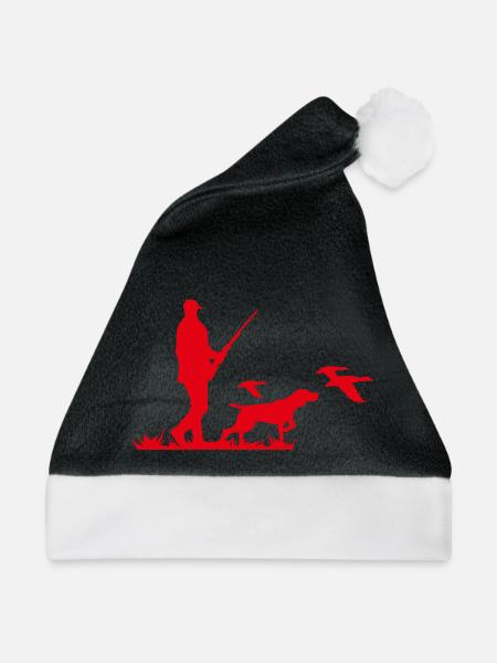 Jäger mit Hund und Wildvögeln - Weihnachtsmütze - Schwarz/Weiß