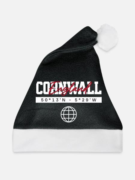 Cornwall England Koordinaten Reise Souvenir - Weihnachtsmütze - Schwarz/Weiß - Vorne