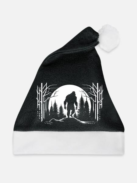 Bigfoot Moon Forest Night Silhouette - Weihnachtsmütze - Schwarz/Weiß - Vorne