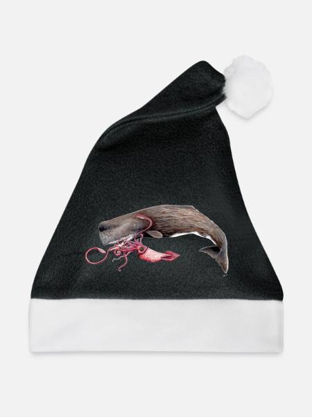 Mit Tintenfisch Pottwal - Pottwal - Cachalot - Weihnachtsmütze - Schwarz/Weiß - Vorne