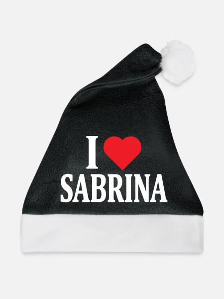 T-Shirt I love Sabrina T-Shirt Geschenkidee - Weihnachtsmütze - Schwarz/Weiß - Vorne