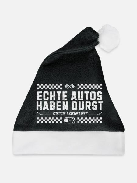 Echte Autos haben Durst keine Ladezeit - Weihnachtsmütze - Schwarz/Weiß - Vorne