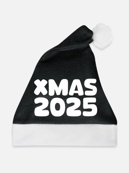 XMAS 2025 Schriftzug - Weihnachtsmütze - Schwarz/Weiß