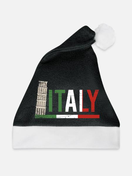 Italien Kolosseum Flagge Porträt - Weihnachtsmütze - Schwarz/Weiß - Vorne