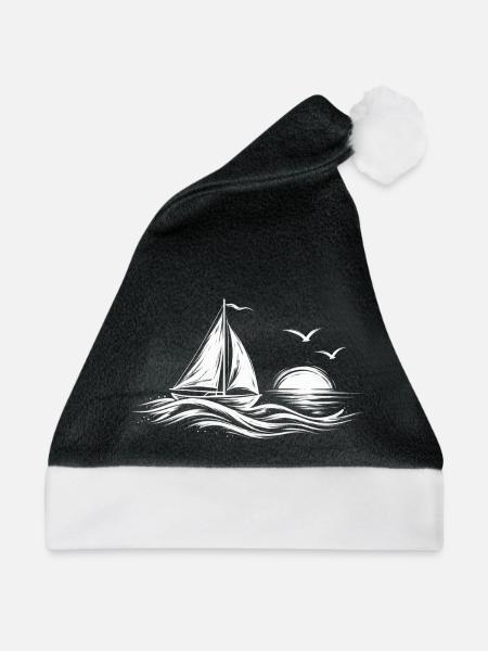 Segelboot am Abend – Silhouette - Weihnachtsmütze - Schwarz/Weiß