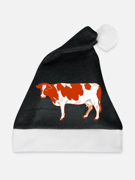 Kuhrotes Fell schaut zur Seite - Weihnachtsmütze - Schwarz/Weiß - Vorne