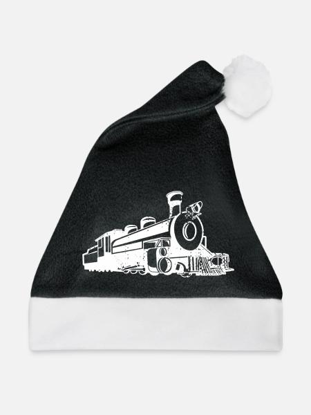 Dampflokomotive Skizze - Weihnachtsmütze - Schwarz/Weiß - Vorne
