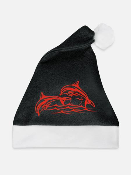 Rote Delfine - Weihnachtsmütze - Schwarz/Weiß