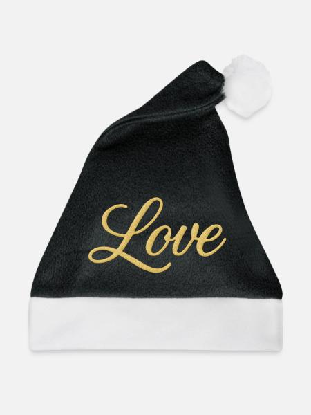Gold Glitter Love Script Design - Weihnachtsmütze - Schwarz/Weiß