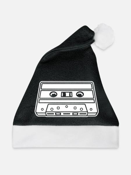 Kassette Perspektive – Retro Mixtape Design - Weihnachtsmütze - Schwarz/Weiß - Vorne