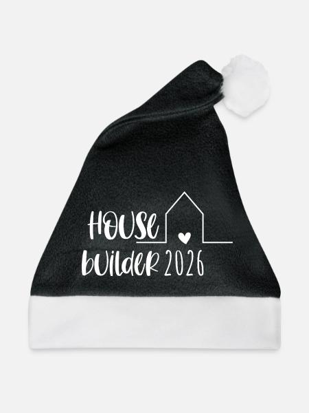 Hausbauer 2026 Geschenk Hausbau - Weihnachtsmütze - Schwarz/Weiß - Vorne