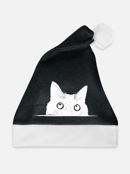 Guckende Katze - Weihnachtsmütze - Schwarz/Weiß