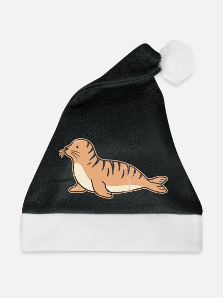 Küstenrobbenillustration - Weihnachtsmütze - Schwarz/Weiß