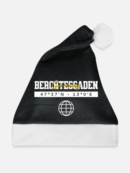 Berchtesgaden Bayern Koordinaten Reise Souvenir - Weihnachtsmütze - Schwarz/Weiß - Vorne