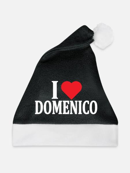 T-Shirt Ich liebe Domenico T-Shirt Geschenkidee - Weihnachtsmütze - Schwarz/Weiß - Vorne