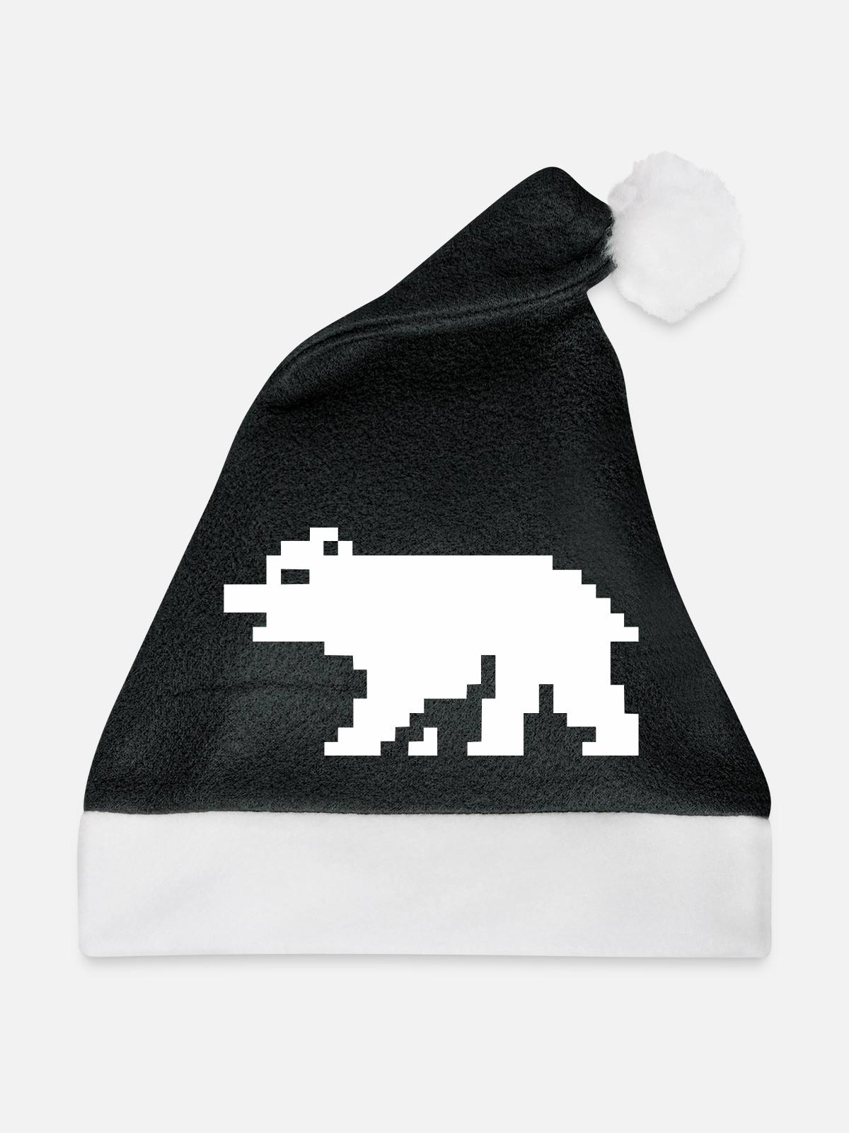 8bit pixel bär - Weihnachtsmütze - Schwarz/Weiß - Vorne