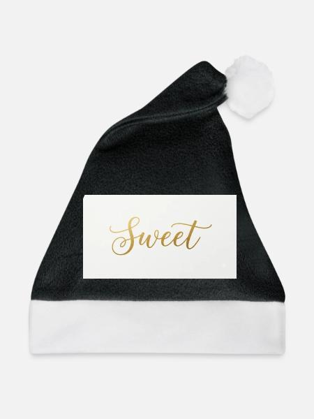 Goldene Script-Schrift Sweet - Weihnachtsmütze - Schwarz/Weiß - Vorne