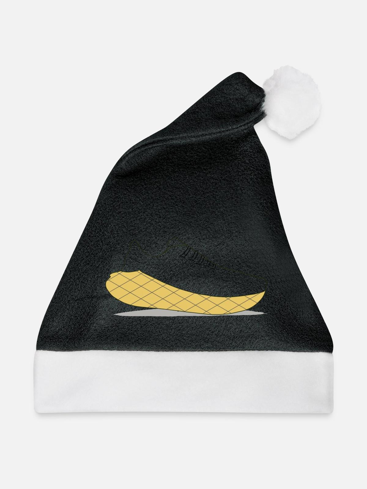 Gelbe Gitter-Sohle Sneaker - Weihnachtsmütze - Schwarz/Weiß - Vorne