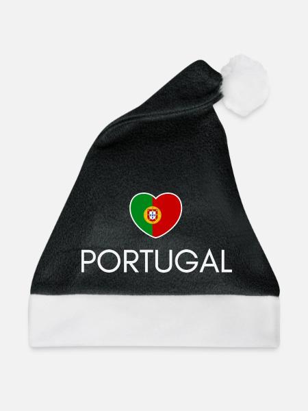 Herz mit portugiesischer Flagge, portugiesischer Stolz - Weihnachtsmütze - Schwarz/Weiß - Vorne