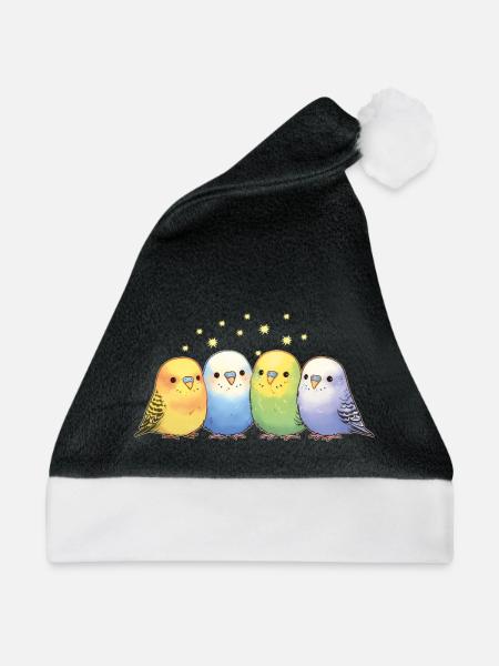 Wellensittiche - Weihnachtsmütze - Schwarz/Weiß