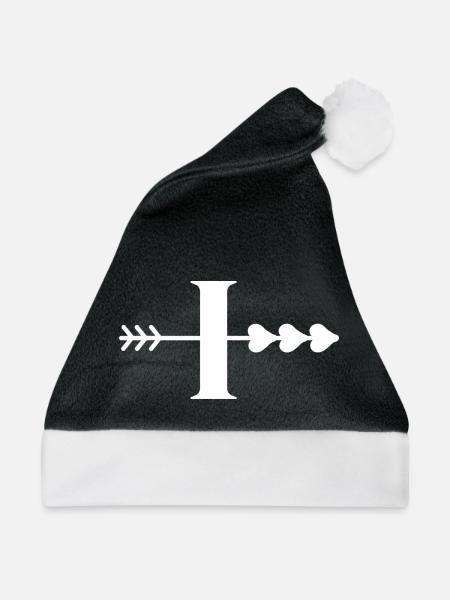 Buchstabe i, Pfeilherz, Herz - Weihnachtsmütze - Schwarz/Weiß - Vorne