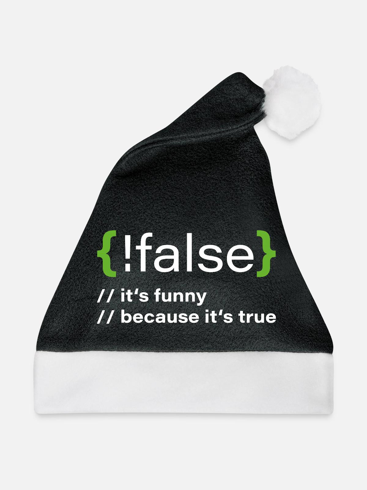 false – Lustiger Programmierer Spruch - Weihnachtsmütze - Schwarz/Weiß - Vorne