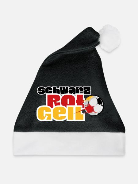 Fußball Motiv für die WM - Weihnachtsmütze - Schwarz/Weiß - Vorne