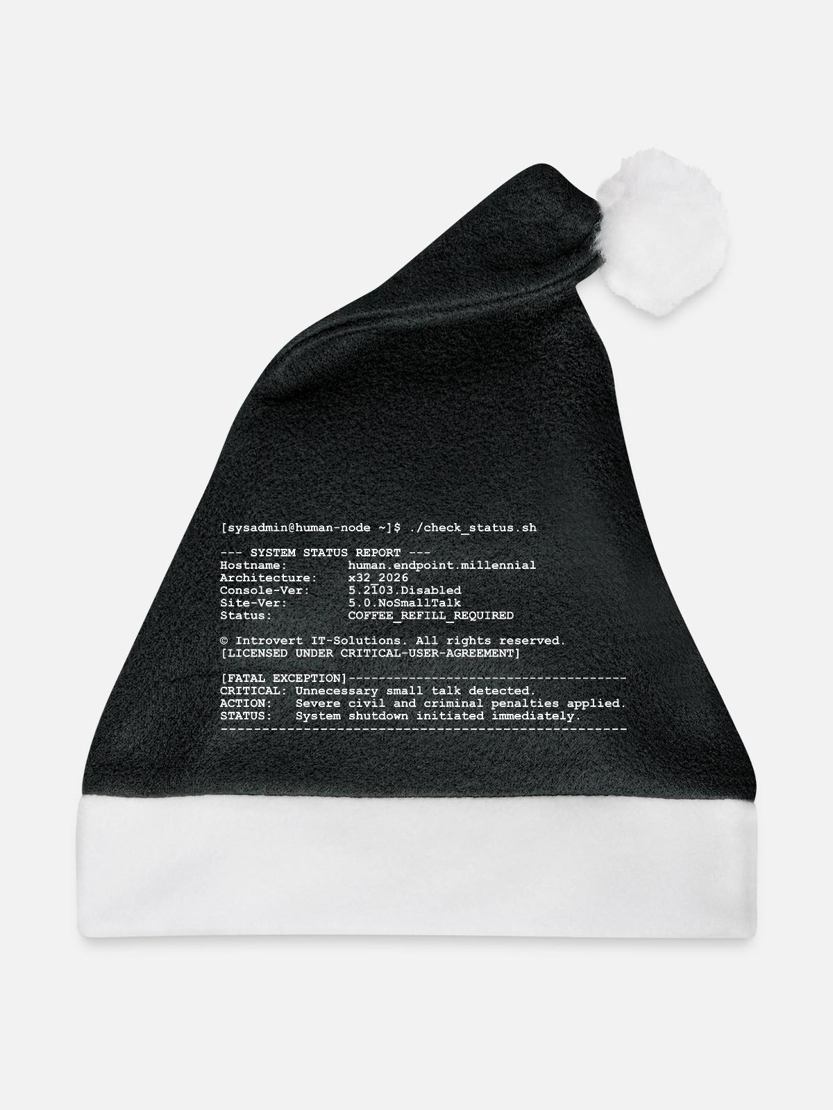 Lustiges IT-Systemadministrator-Terminaldesign - Weihnachtsmütze - Schwarz/Weiß - Vorne