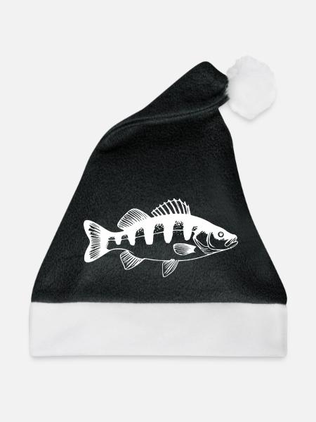 Angler Barsch Fisch Angeln Geschenk Angelsport - Weihnachtsmütze - Schwarz/Weiß - Vorne