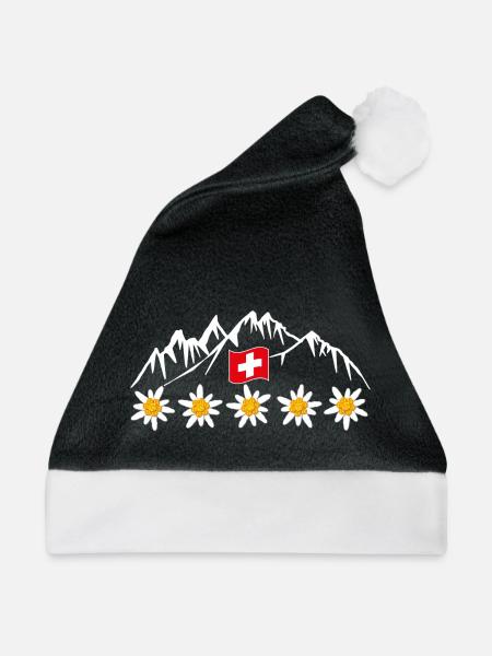 Schweiz, Berge, Gletscher, Urlaub - Weihnachtsmütze - Schwarz/Weiß
