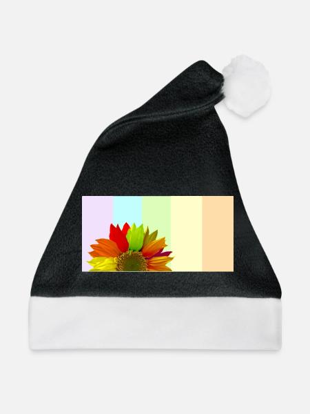 Bunte Regenbogen-Sonnenblume – Pastellstreifen-Aesthet - Weihnachtsmütze - Schwarz/Weiß - Vorne