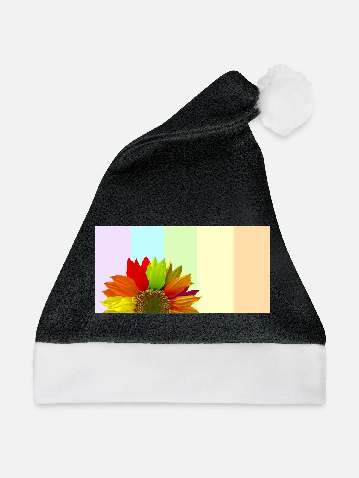 Bunte Regenbogen-Sonnenblume – Pastellstreifen-Aesthet - Weihnachtsmütze - Schwarz/Weiß - Vorne