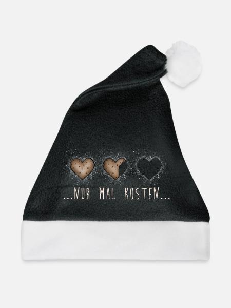 Nur mal kosten – Plätzchen Kekse Weihnachten Süß - Weihnachtsmütze - Schwarz/Weiß - Vorne