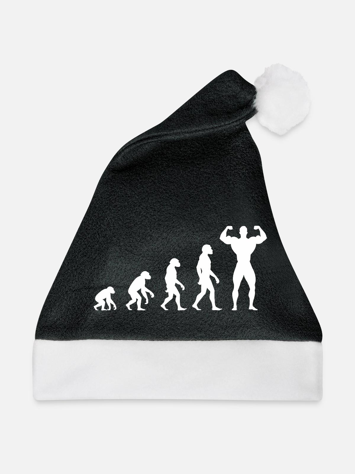 Evolution vom Urmenschen zum Muskelprotz - Weihnachtsmütze - Schwarz/Weiß - Vorne