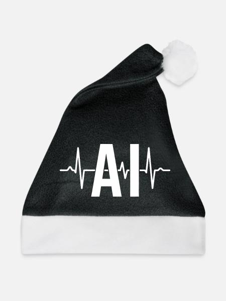 Künstliche Intelligenz mit Herzschlag KI und AI - Weihnachtsmütze - Schwarz/Weiß - Vorne