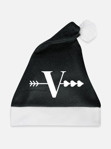 Buchstabe v Pfeil Herz - Weihnachtsmütze - Schwarz/Weiß