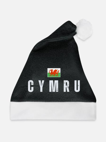 Flagge von Wales, walisischer Patriot - Weihnachtsmütze - Schwarz/Weiß - Vorne