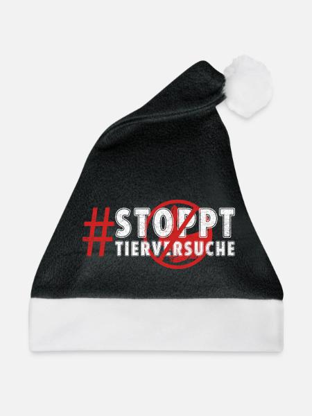 Tierschutz STOPPT TIERVERSUCHE LUSTIG - Weihnachtsmütze - Schwarz/Weiß - Vorne