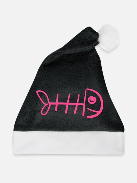 Fischgräte - Lustiges Katzenshirt - Weihnachtsmütze - Schwarz/Weiß