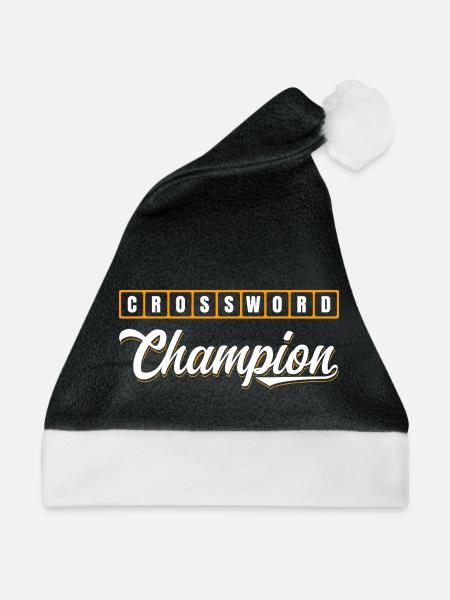 Crossword Champion Typography Design - Weihnachtsmütze - Schwarz/Weiß - Vorne