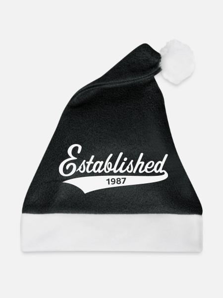Established 1987 (Geburtsjahr, Geburtstag / White) - Weihnachtsmütze - Schwarz/Weiß - Vorne