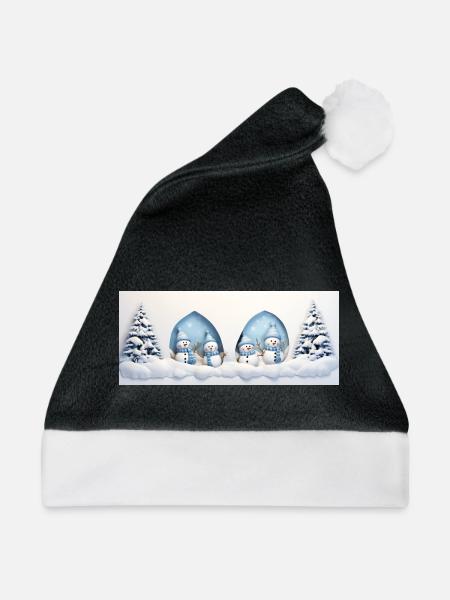 Kleiner Schneemann mit Weihnachtsbäumen - Weihnachtsmütze - Schwarz/Weiß