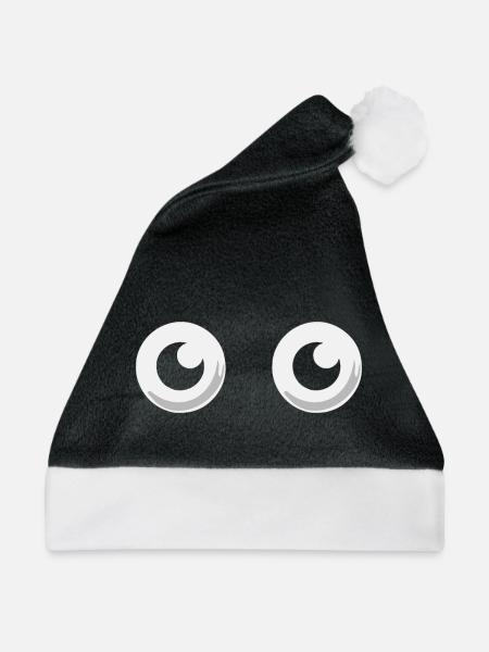 Große runde Kulleraugen Bob, Mütze - Weihnachtsmütze - Schwarz/Weiß - Vorne